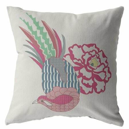 PALACEDESIGNS 16 in. Peacock Indoor & Outdoor Throw Pillow Pink & White PA3104193